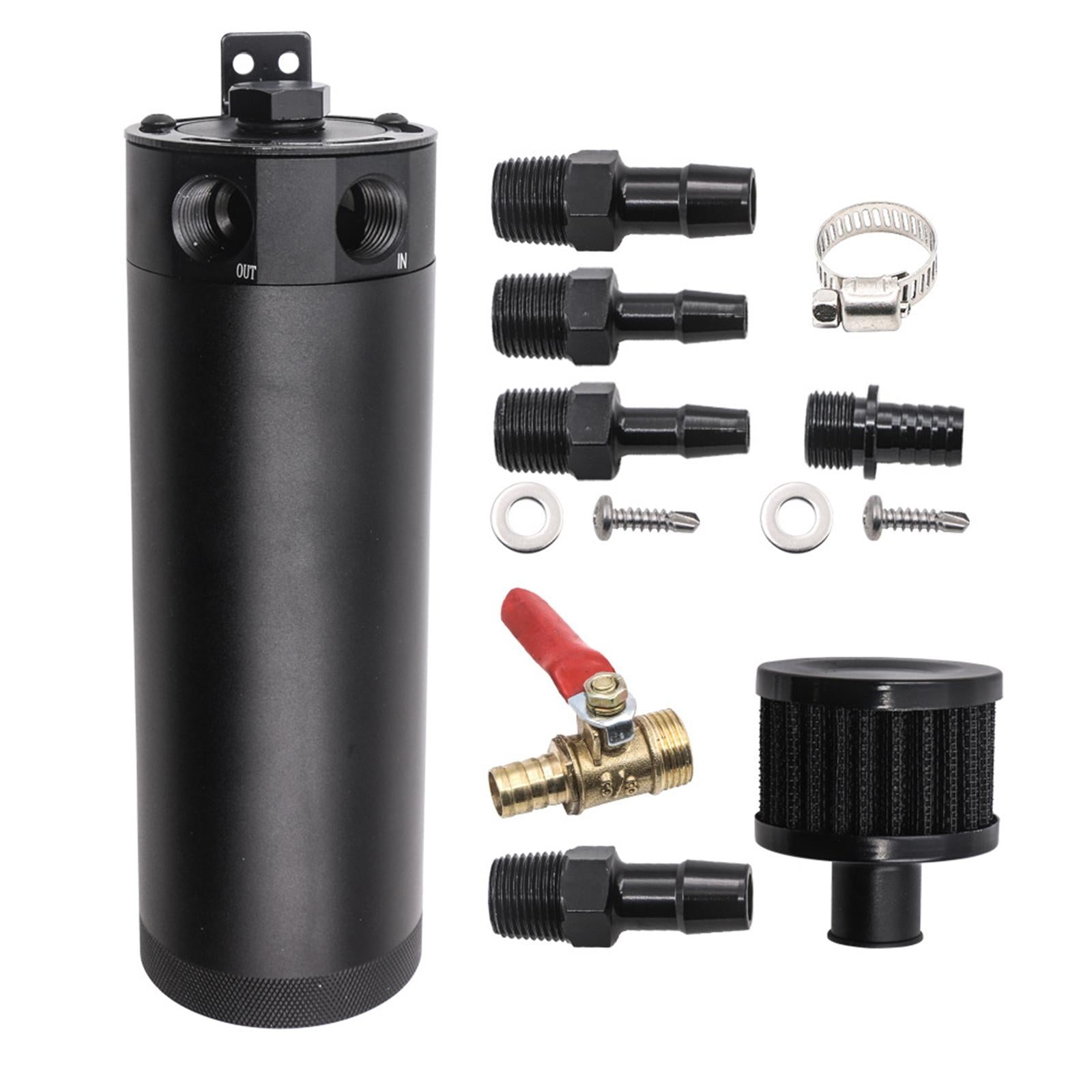 13Pcs Universal Oil Catch Can Kit 2 Port Black Reservoir Breather Filter