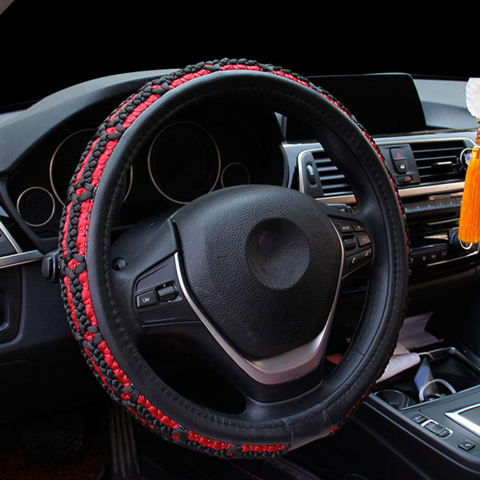 15in Cars Steering Wheel Cover Breathable for Summer Decoration Cover Red