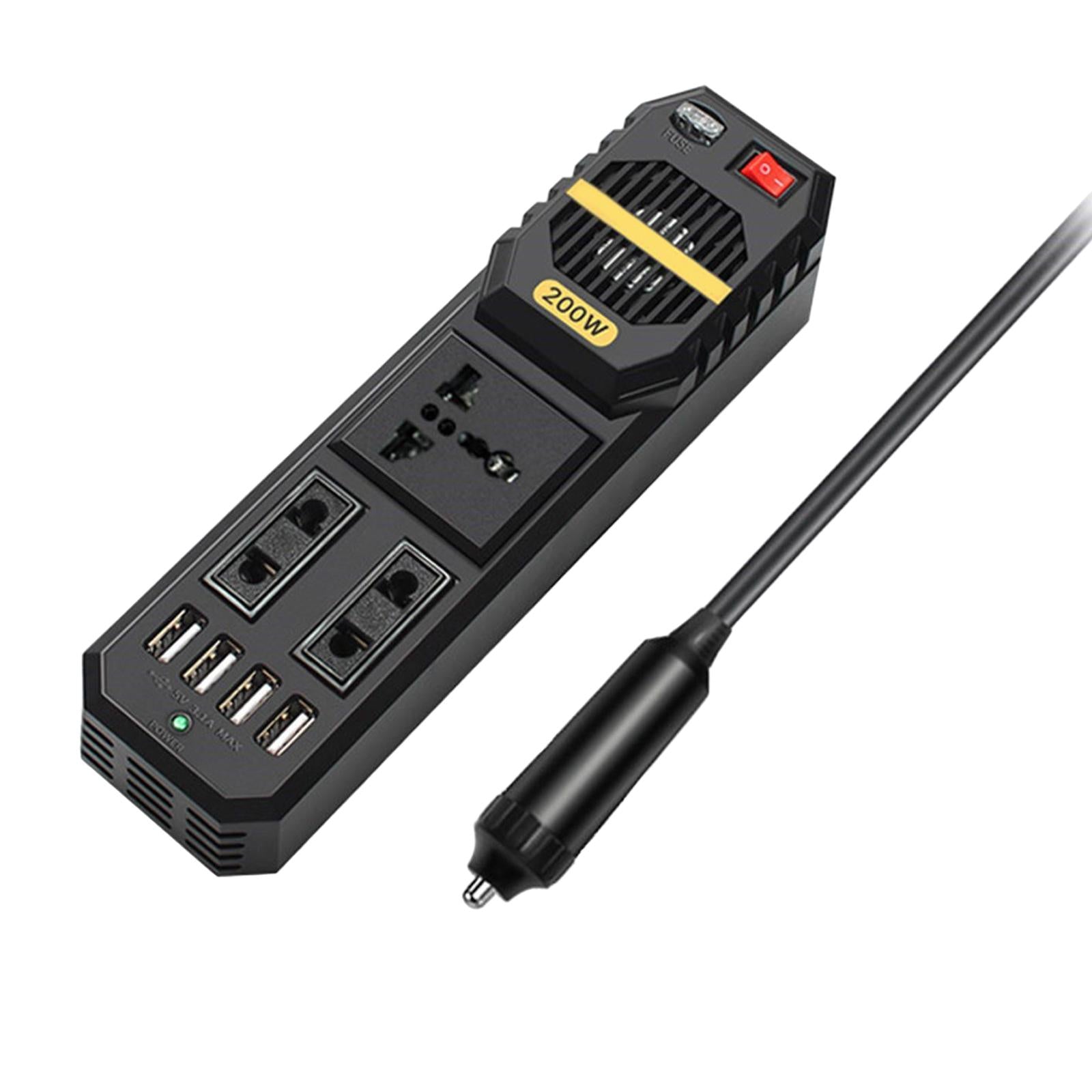 200W Car Power Inverter Fast Charging Car Port 4 USB Fit for Laptop Phone