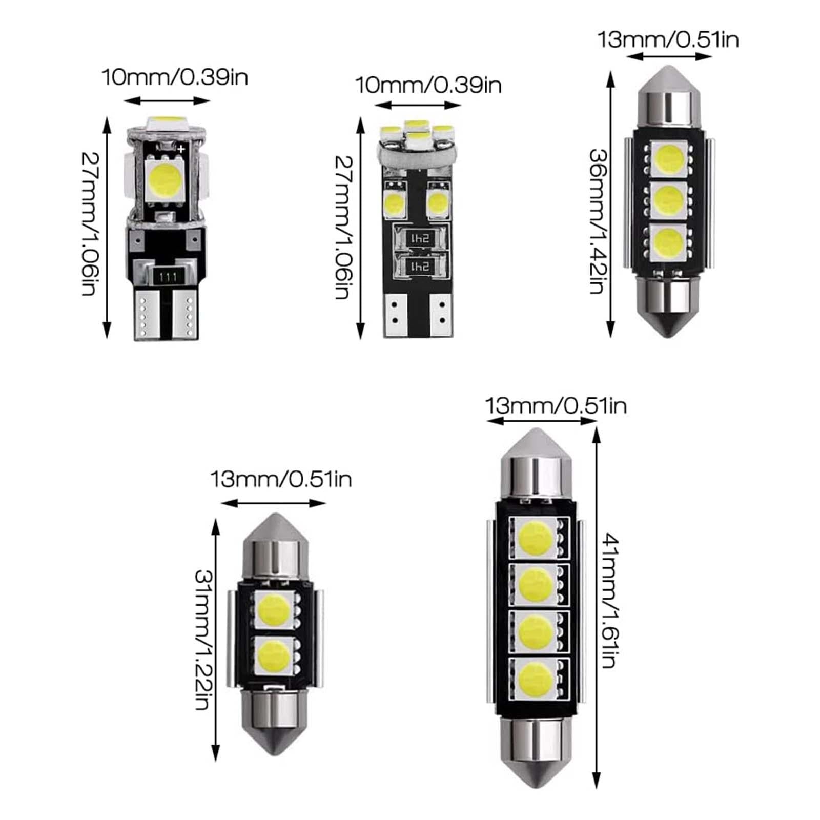 17x LED SMD Bulb Kit 6000K for Car Interior Easy Installation Accessory