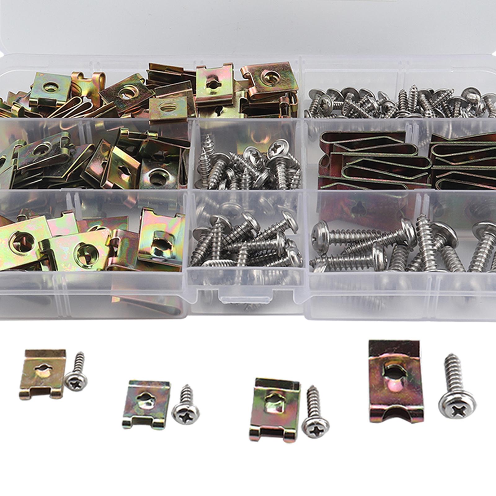 170Pcs U Type Clips Nuts and Screws Kit for Automobile Motorcycle