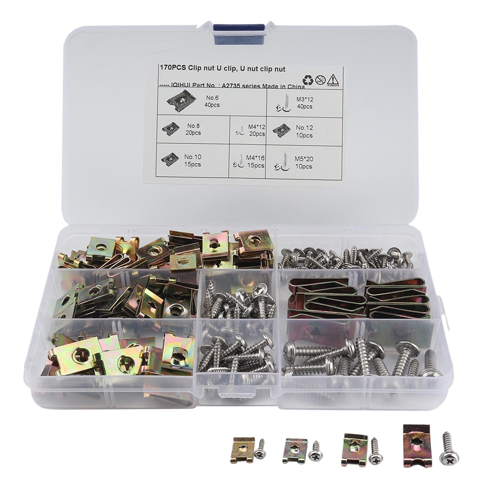170Pcs U Type Clips Nuts and Screws Kit for Automobile Motorcycle