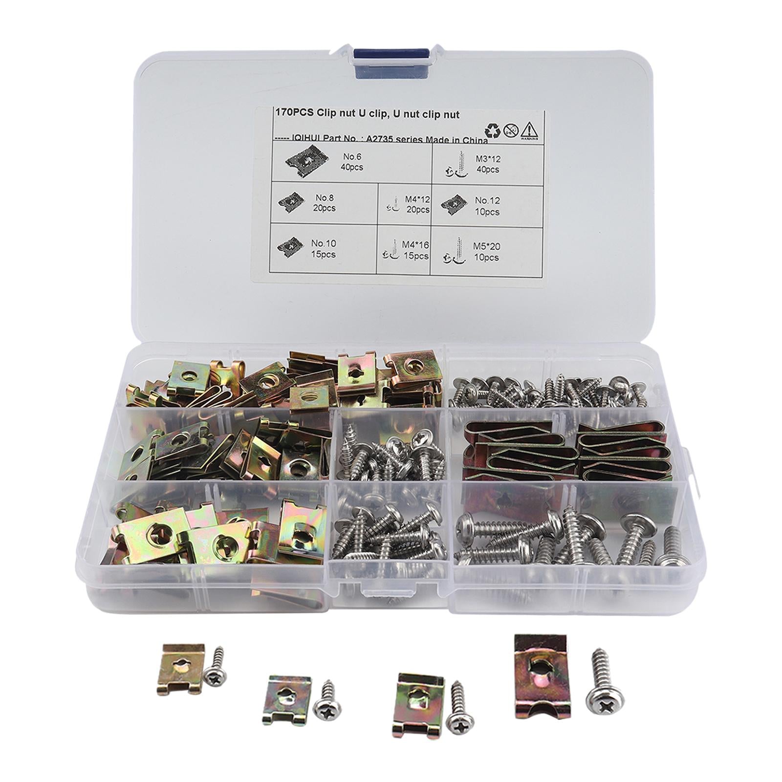 170Pcs U Type Clips Nuts and Screws Kit for Automobile Motorcycle