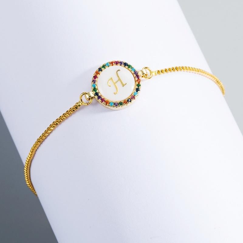 English Letter Bracelet Couple Girlfriends DIY Bracelet Men Women Micro Inlaid Zircon Rainbow Bracelet (H)
