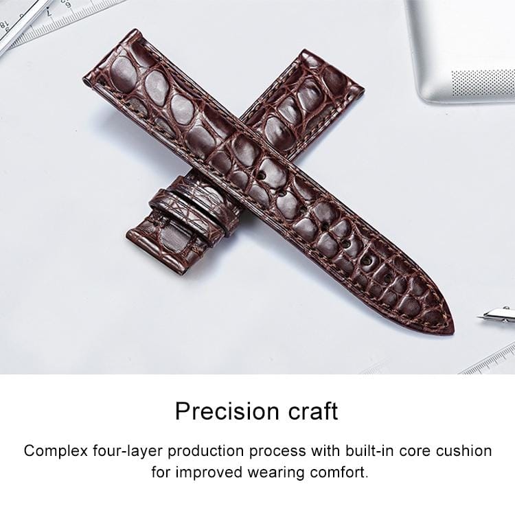 Round Texture Butterfly Buckle Crocodile Leather Strap Watchband, Size: 19mm (Coffee)