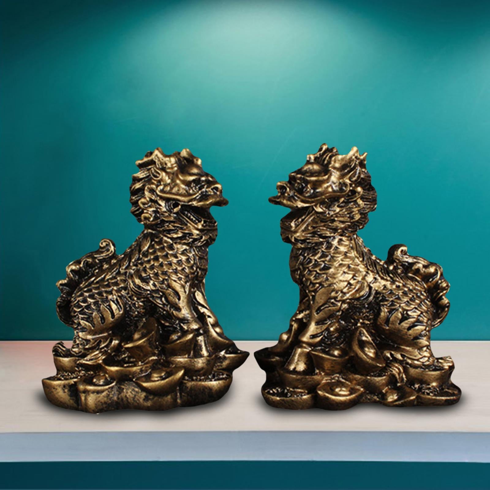 1 Pair Chinese Copper Fengshui Kylin Chi-lin Qilin God Beast Statue for Home Copper 5.5x7cm