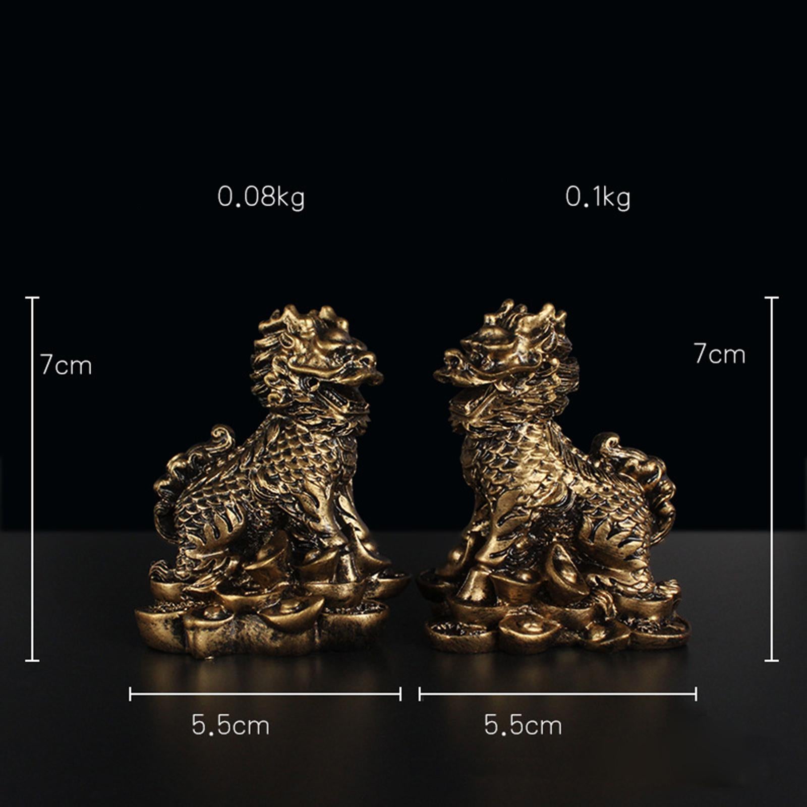1 Pair Chinese Copper Fengshui Kylin Chi-lin Qilin God Beast Statue for Home Copper 5.5x7cm