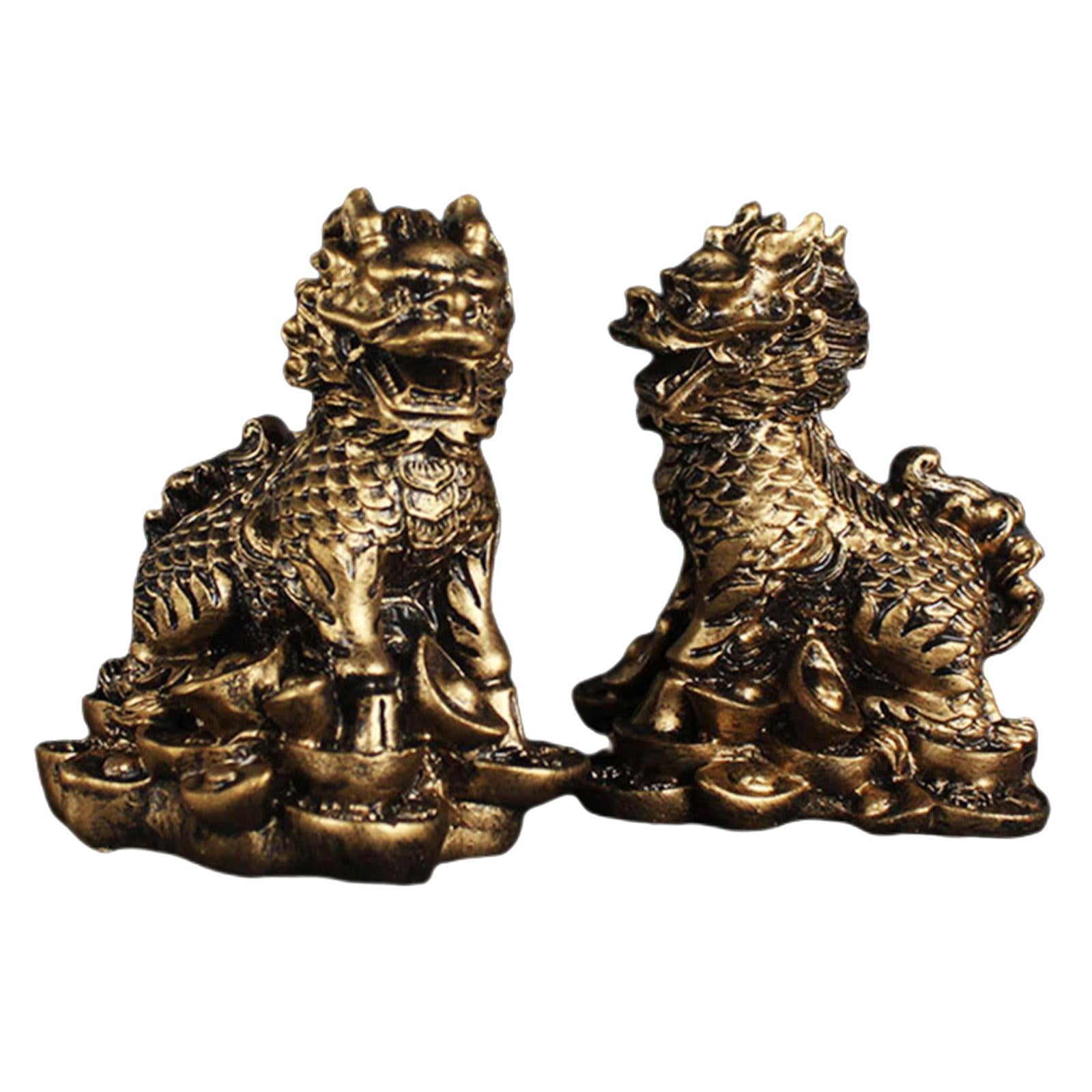 1 Pair Chinese Copper Fengshui Kylin Chi-lin Qilin God Beast Statue for Home Copper 5.5x7cm