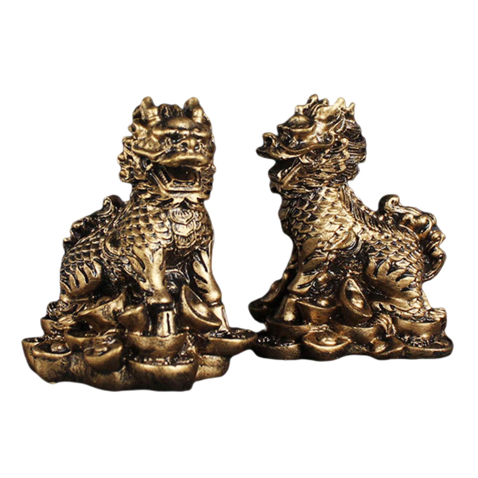 1 Pair Chinese Copper Fengshui Kylin Chi-lin Qilin God Beast Statue for Home Copper 5.5x7cm