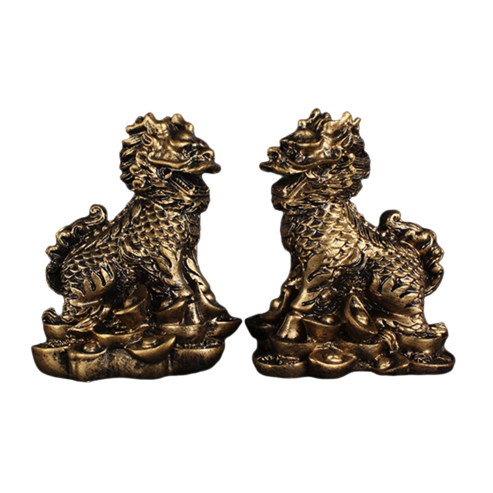 1 Pair Chinese Copper Fengshui Kylin Chi-lin Qilin God Beast Statue for Home Copper 5.5x7cm