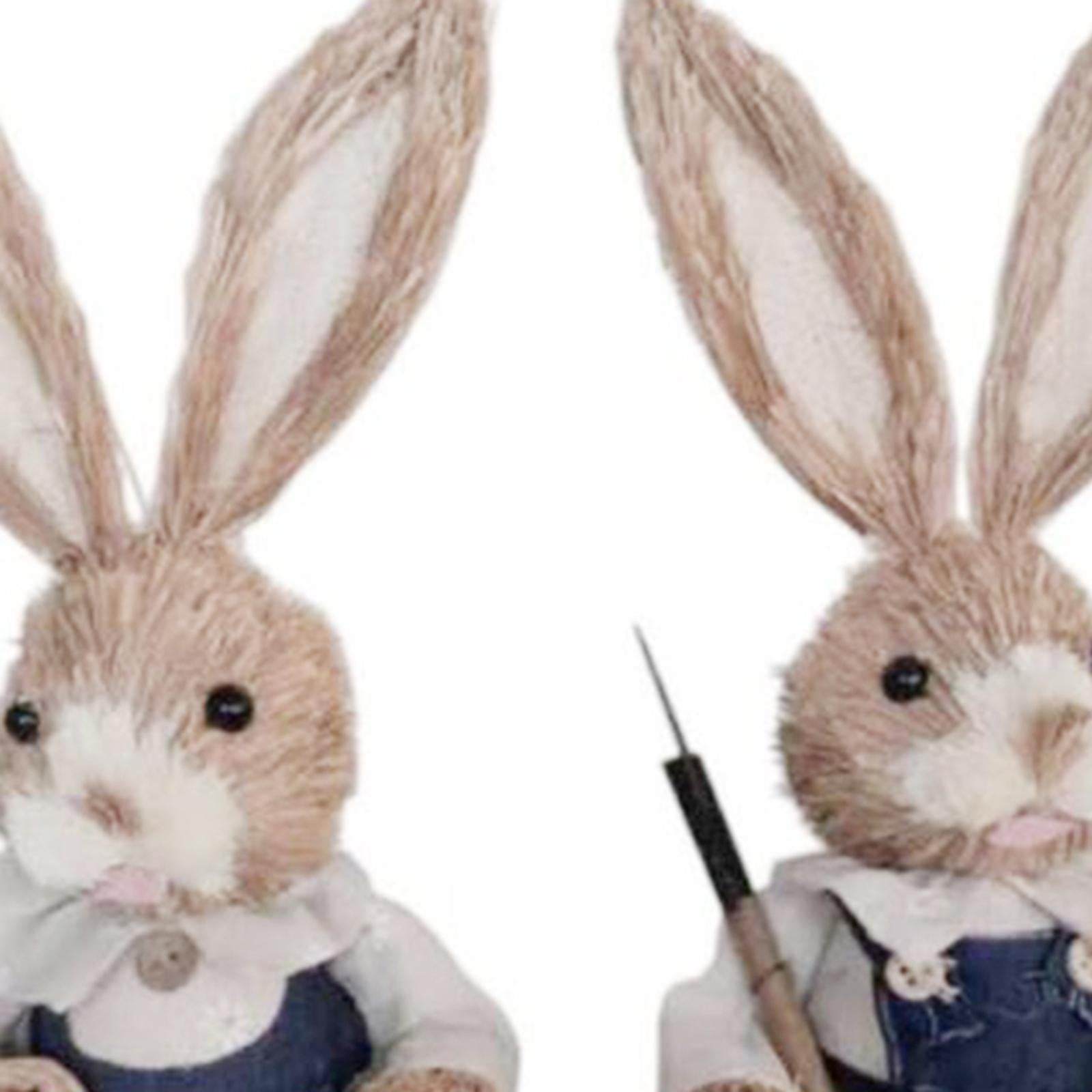 1 Pair Straw Easter Rabbit Decoration Bunny Figurines for Holiday Dark Blue