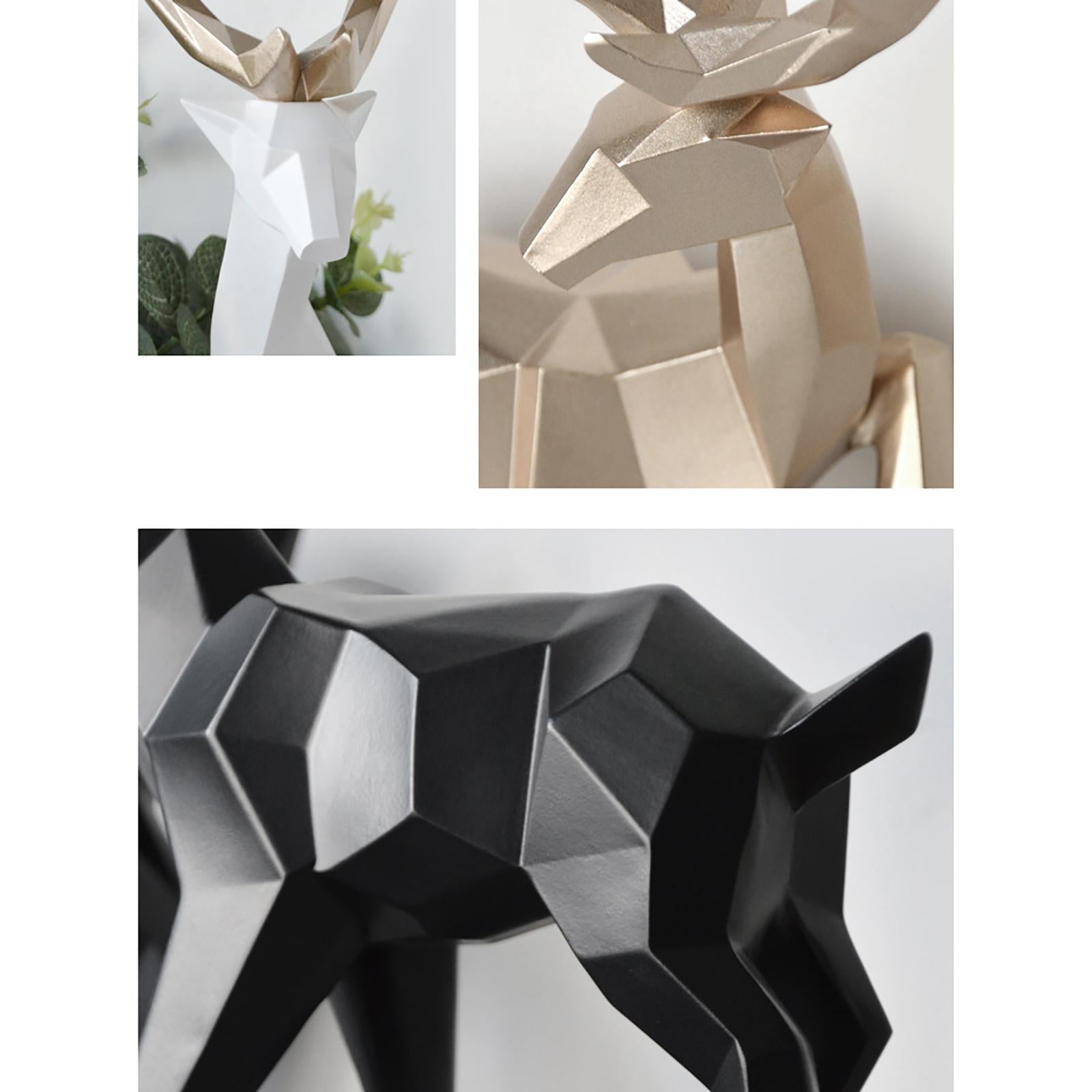 1 Pair Geometric Deer Statue Resin Elk Sculpture for Porch Decor Golden