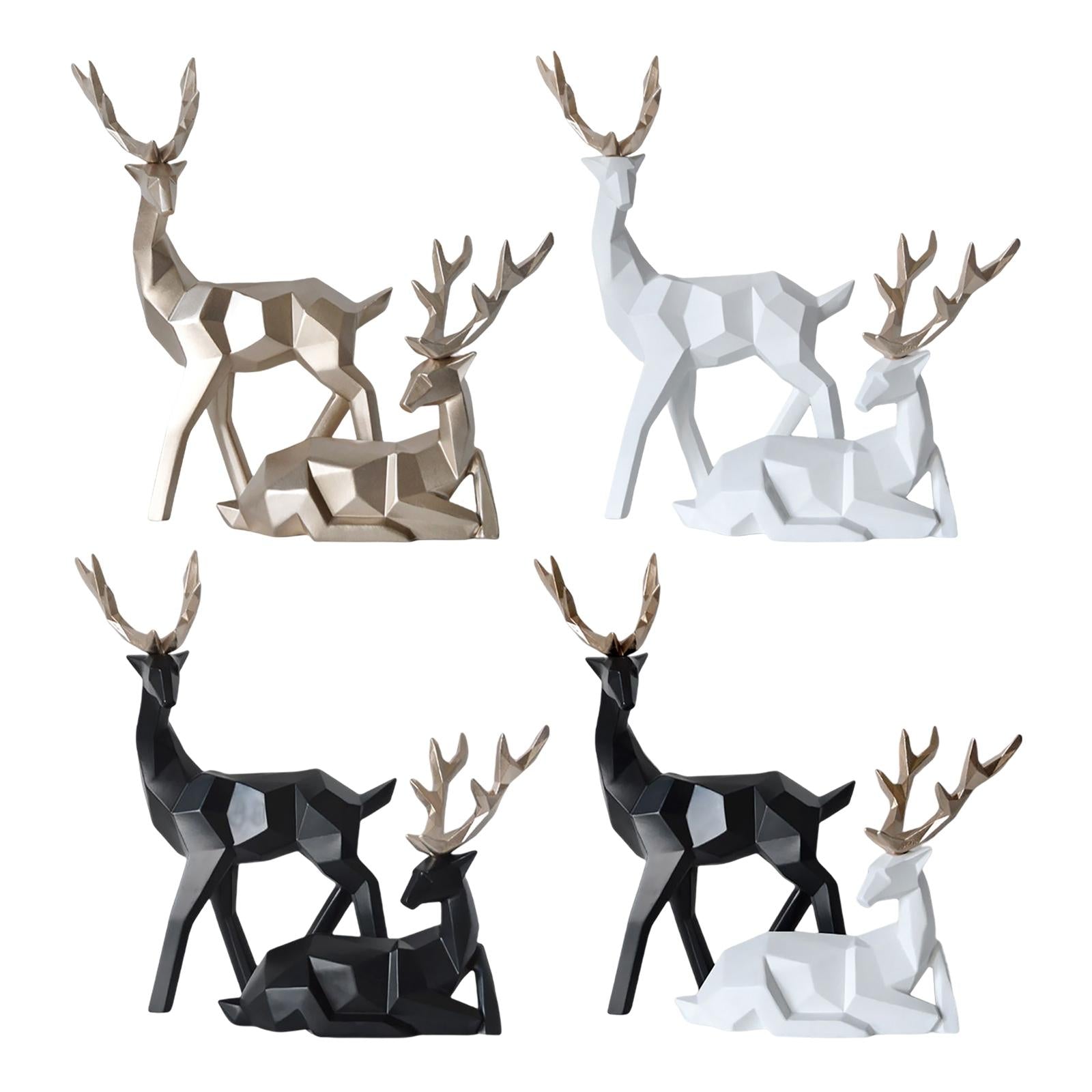 1 Pair Geometric Deer Statue Resin Elk Sculpture for Porch Decor Golden