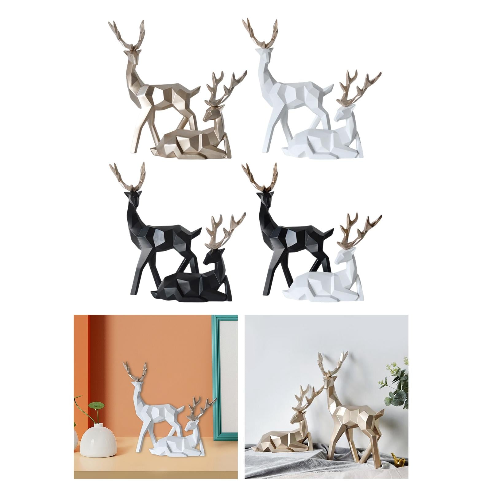 1 Pair Geometric Deer Statue Resin Elk Sculpture for Porch Decor Golden