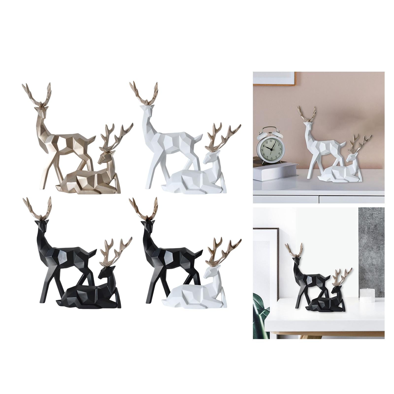 1 Pair Geometric Deer Statue Resin Elk Sculpture for Porch Decor Golden