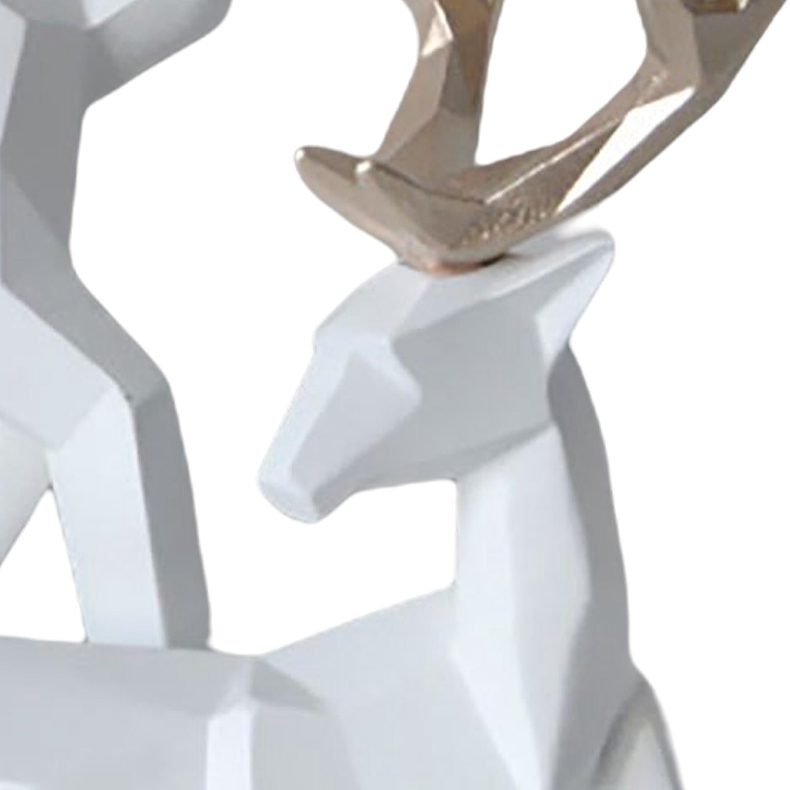1 Pair Geometric Deer Statue Resin Elk Sculpture for Porch Decor White