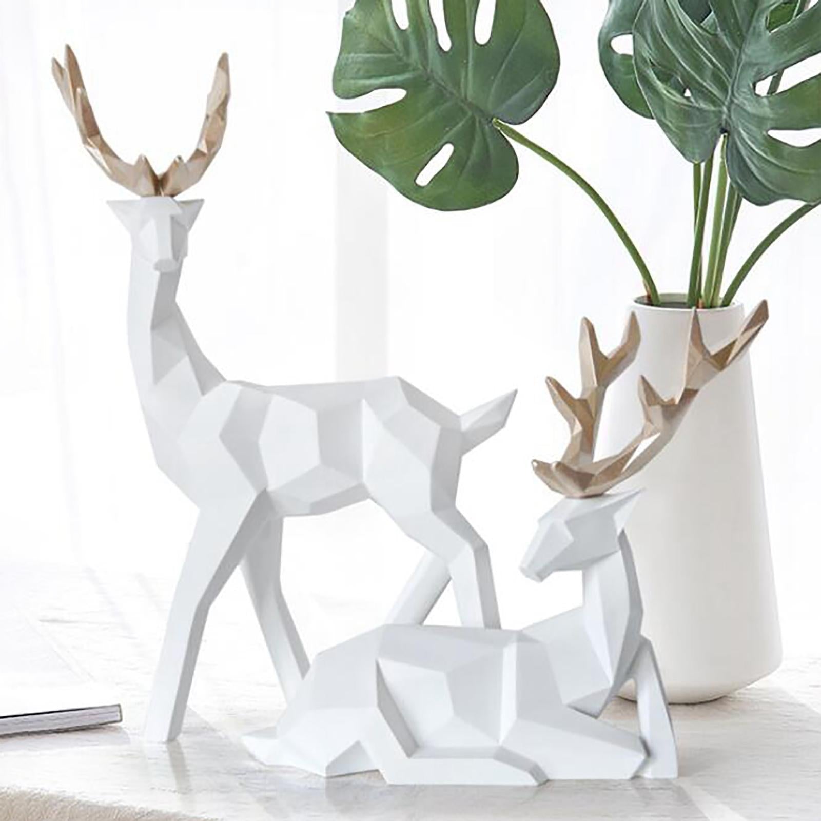 1 Pair Geometric Deer Statue Resin Elk Sculpture for Porch Decor White