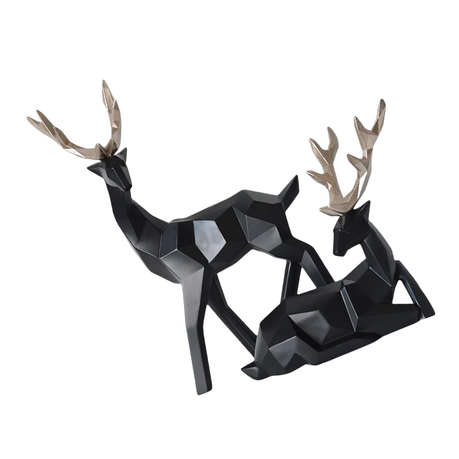 1 Pair Geometric Deer Statue Resin Elk Sculpture for Porch Decor Black