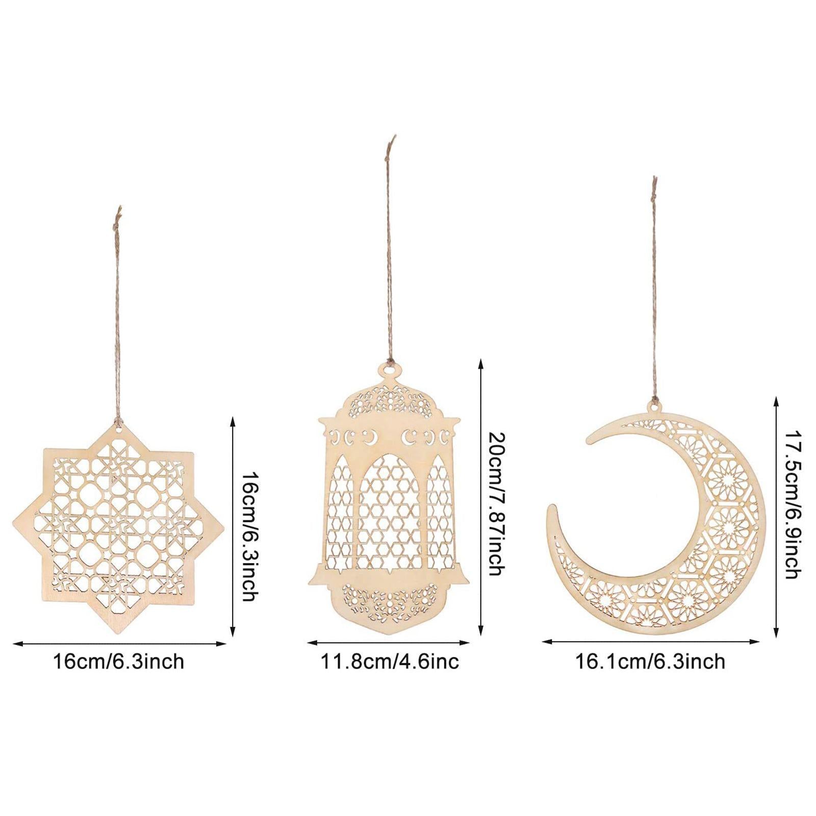 12x Wooden Eid Mubarak Ramadan Pendants Islam Muslim Hanging Table Ornaments