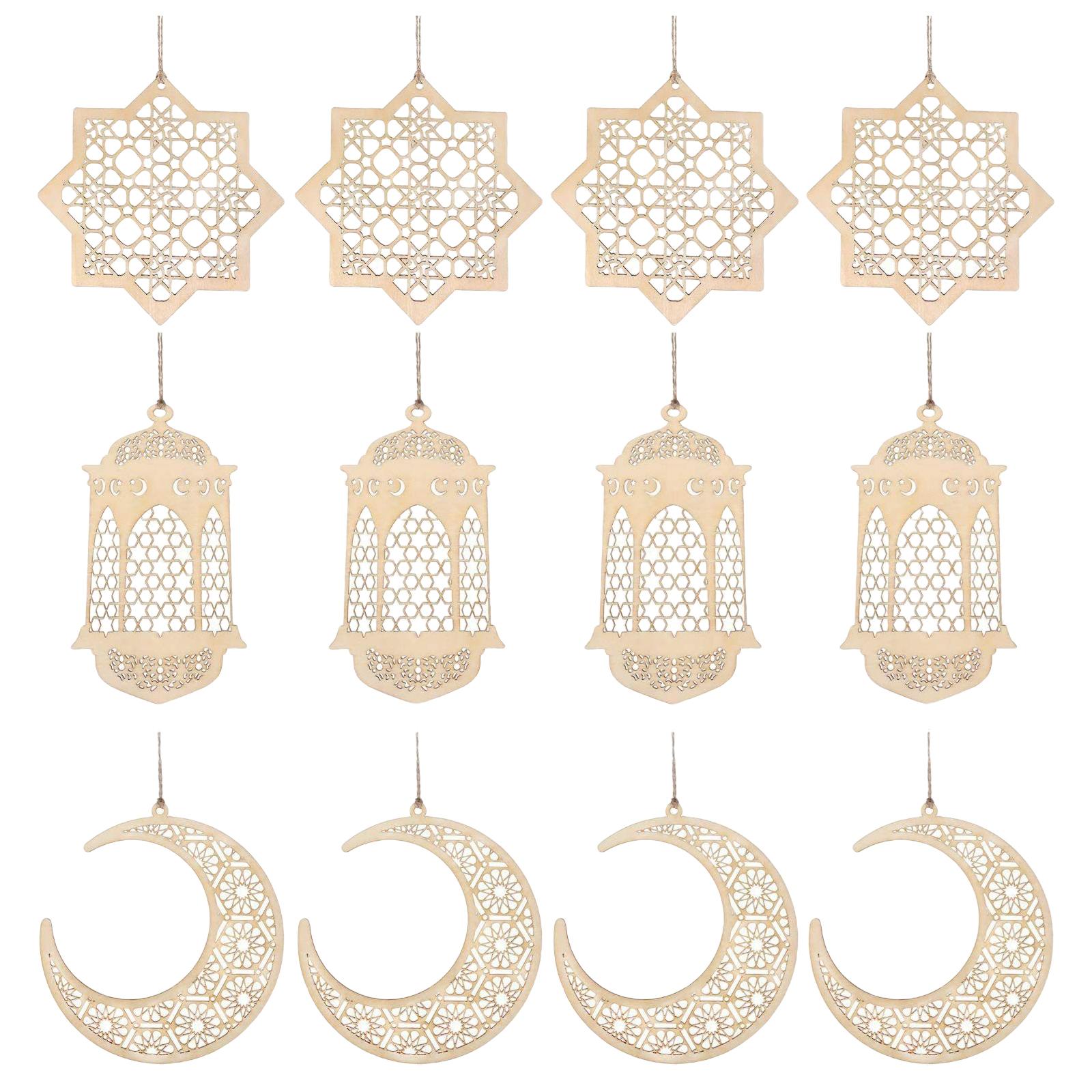 12x Wooden Eid Mubarak Ramadan Pendants Islam Muslim Hanging Table Ornaments