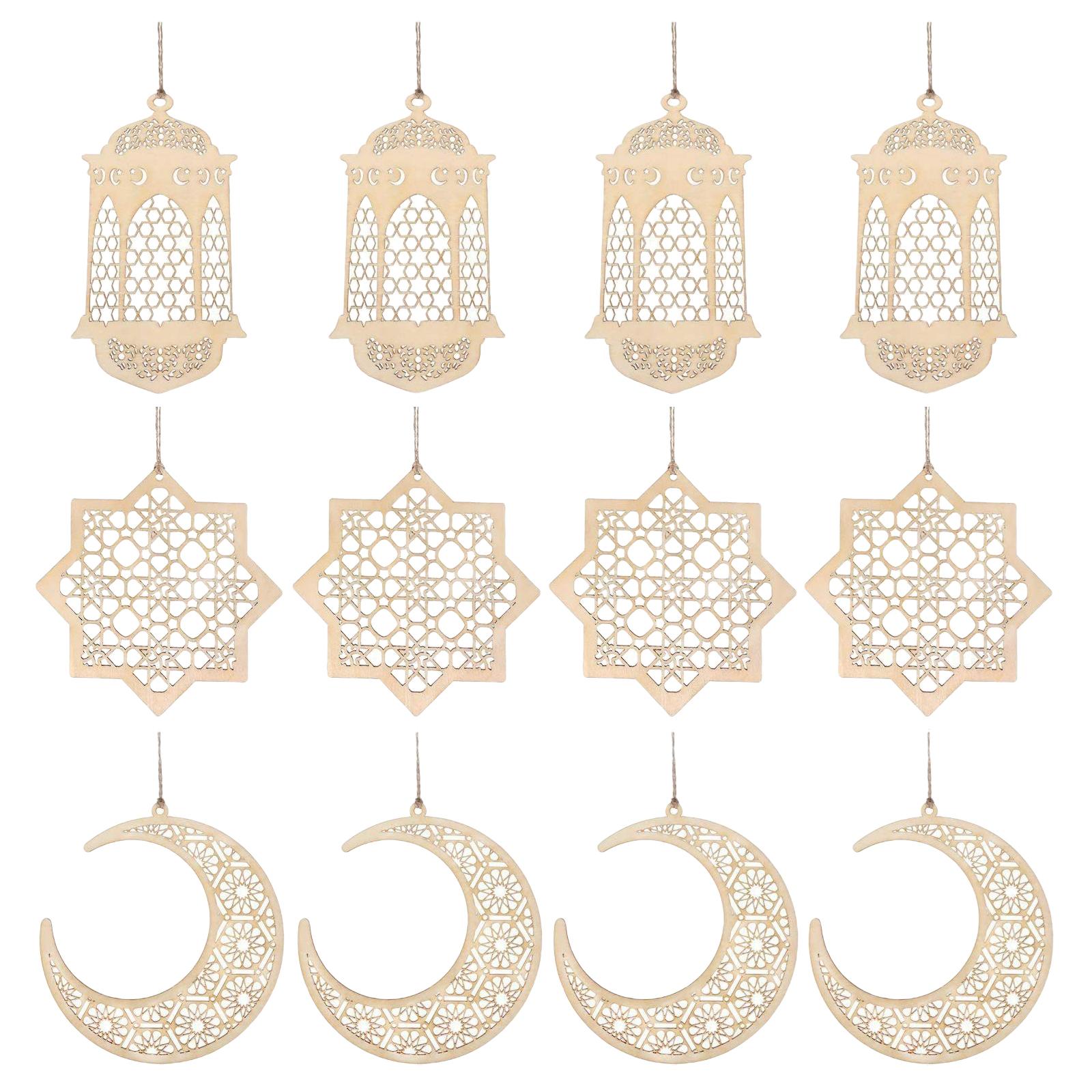 12x Wooden Eid Mubarak Ramadan Pendants Islam Muslim Hanging Table Ornaments