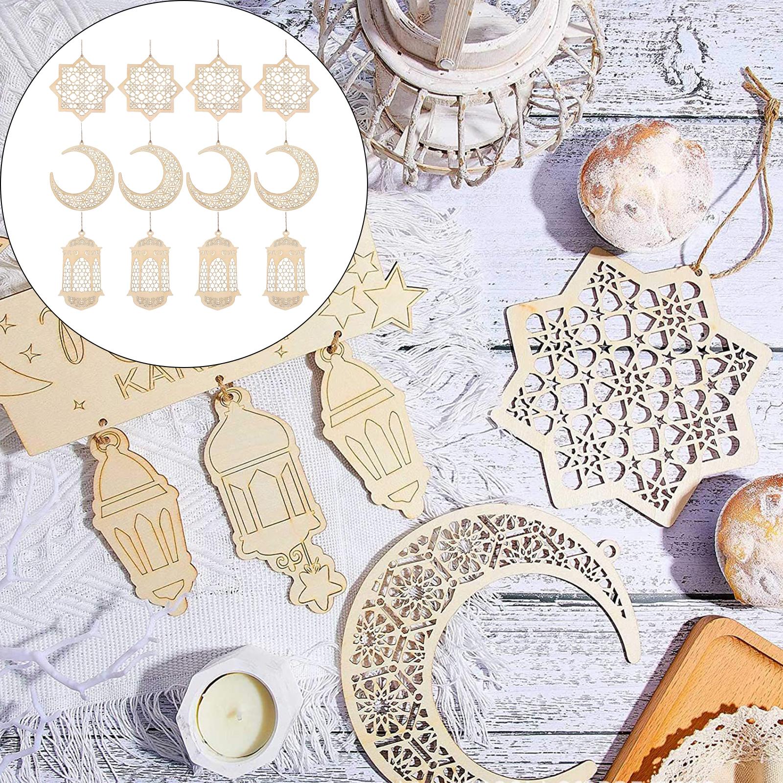 12x Wooden Eid Mubarak Ramadan Pendants Islam Muslim Hanging Table Ornaments