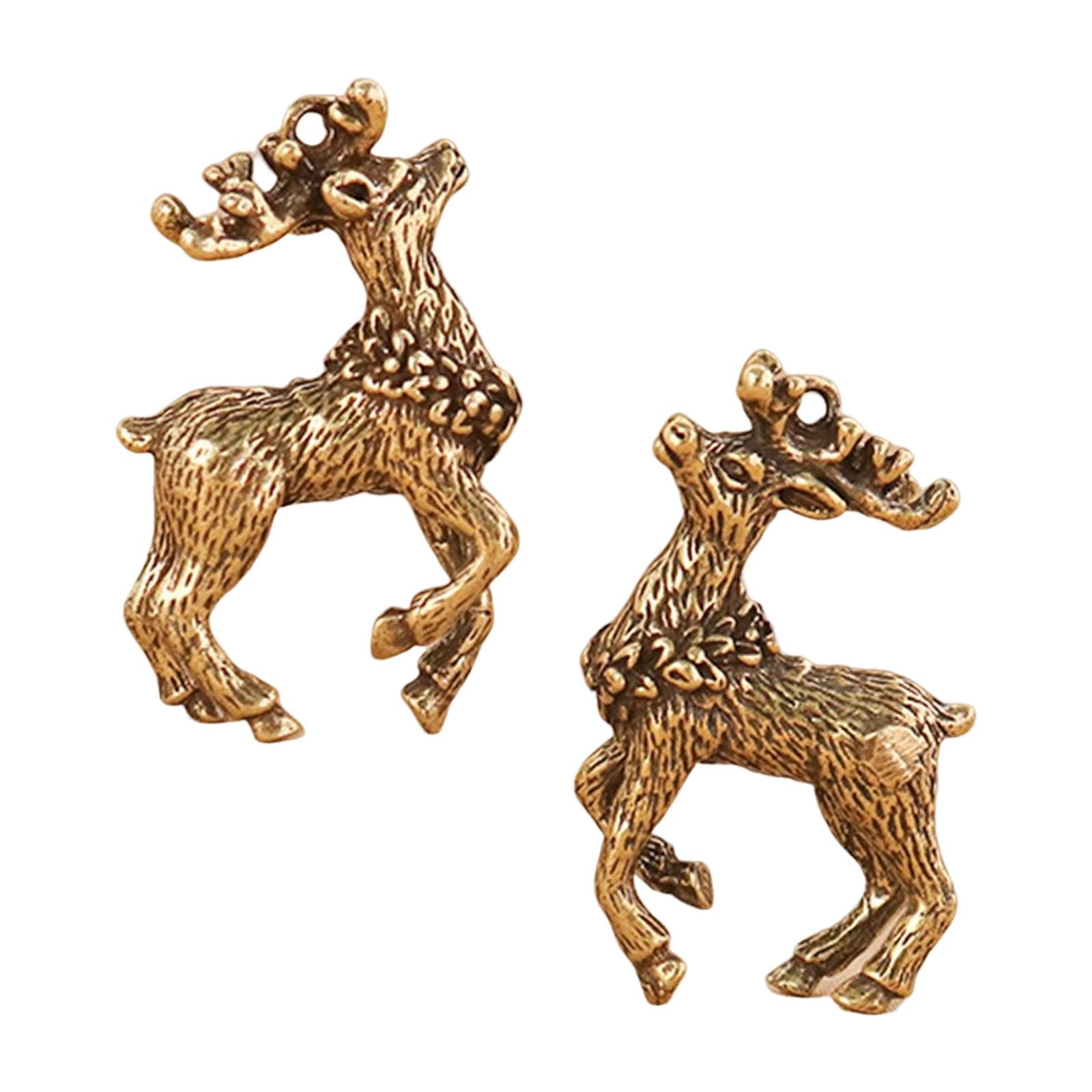 1Pair Antique Style Brass Pendants Jewelry Making DIY Craft Sika Deer Charms