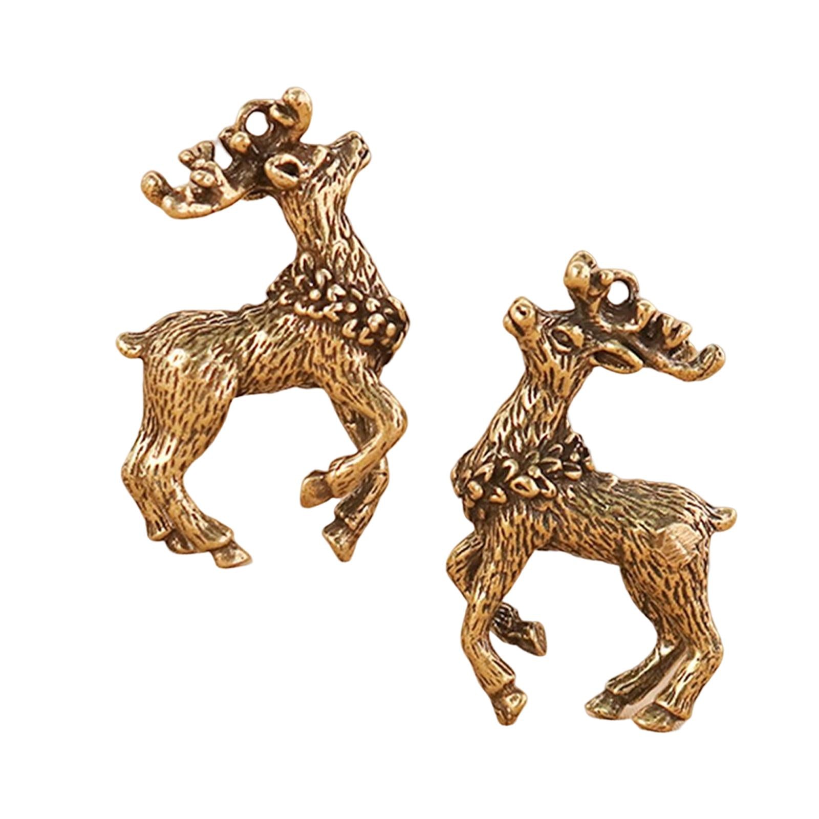 1Pair Antique Style Brass Pendants Jewelry Making DIY Craft Sika Deer Charms