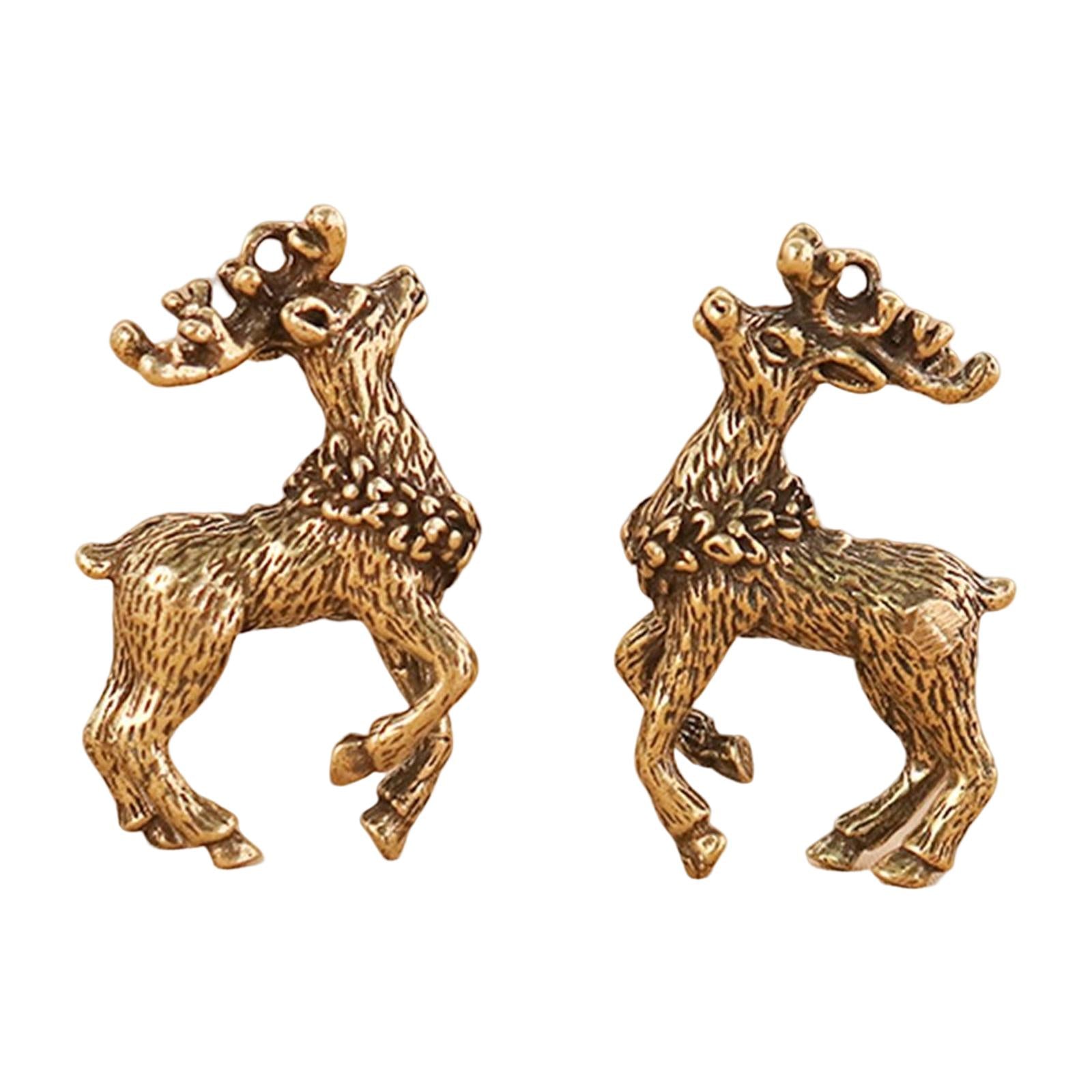 1Pair Antique Style Brass Pendants Jewelry Making DIY Craft Sika Deer Charms