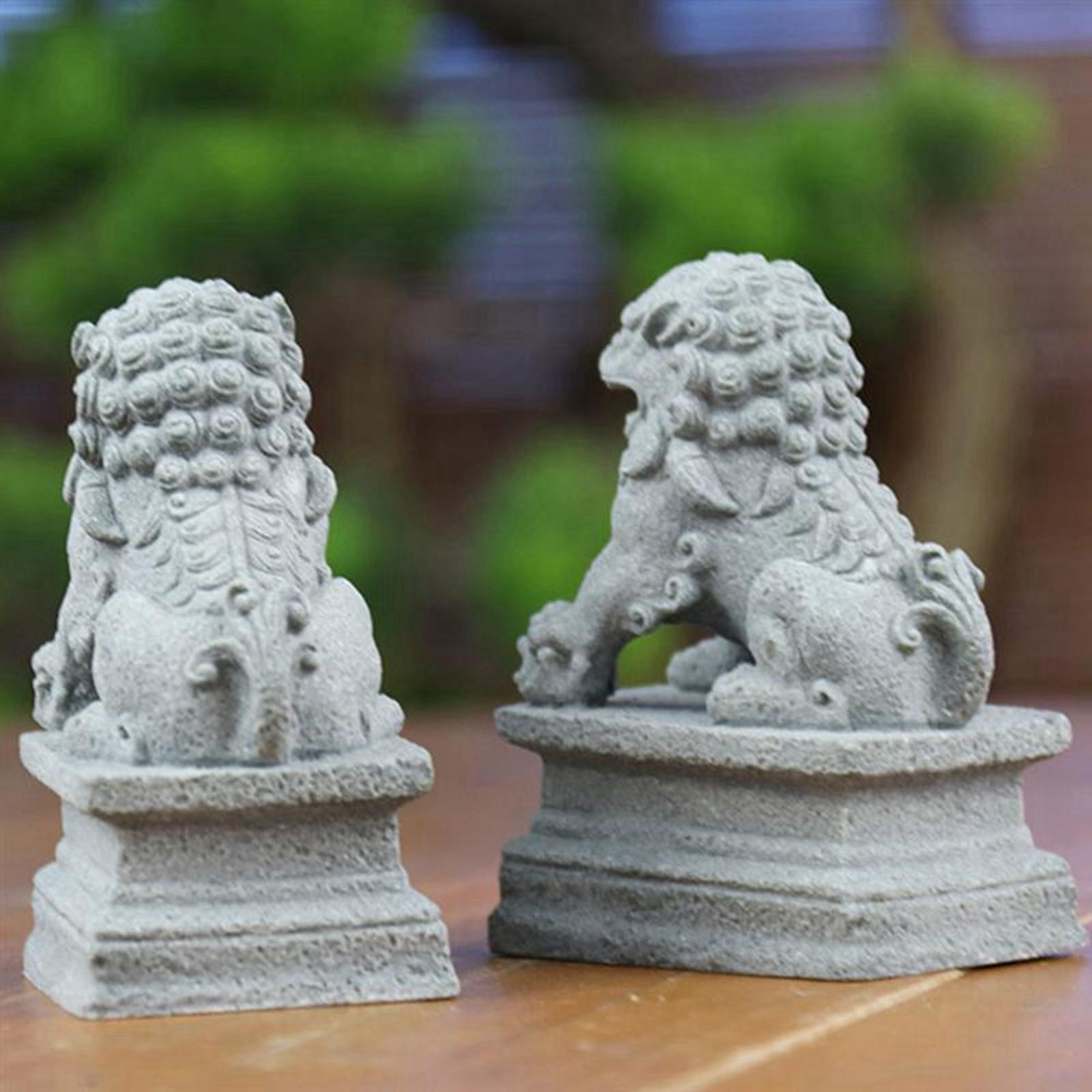 1 Pair Chinese Style Lions Statues Garden Sculptures for Outdoor Pathway