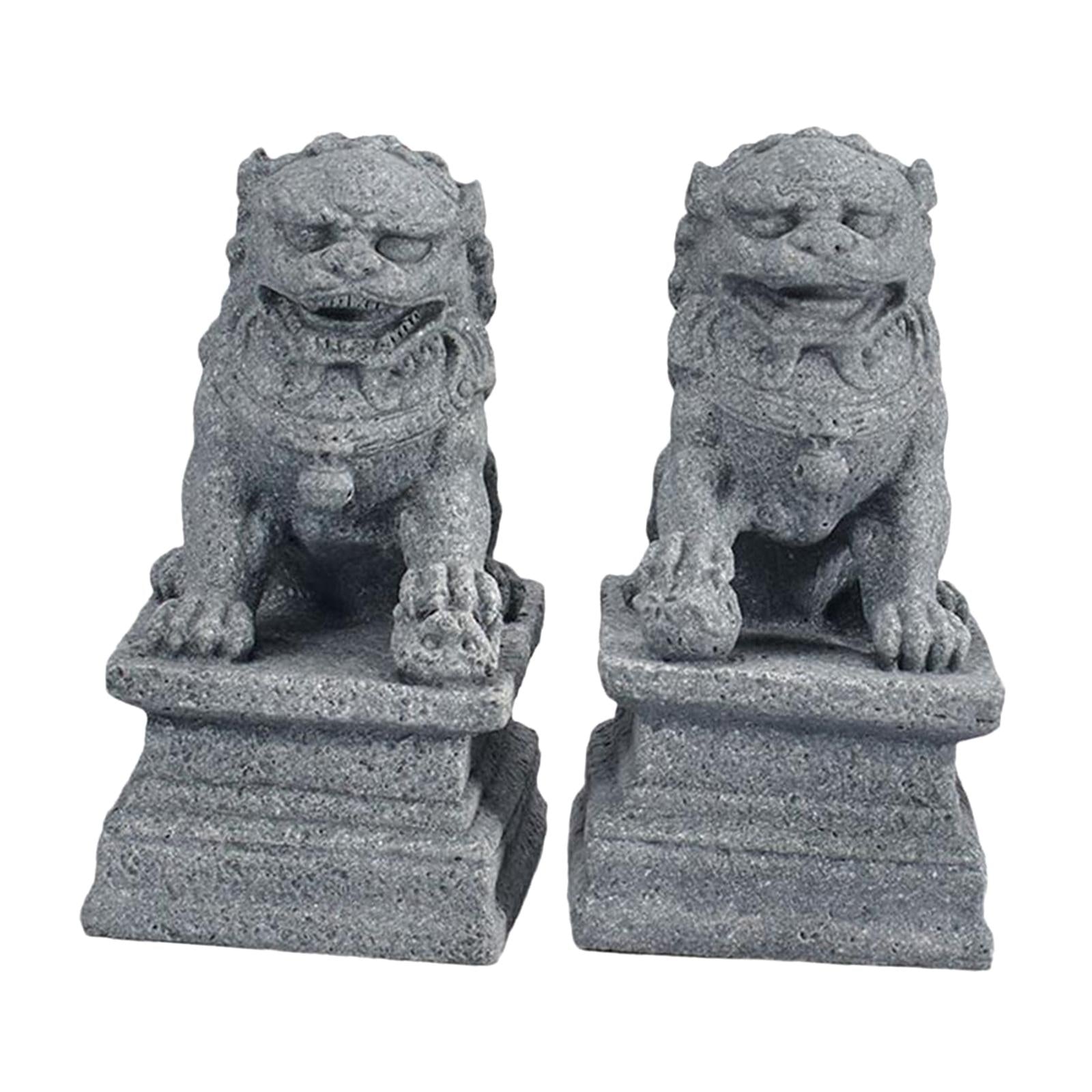 1 Pair Chinese Style Lions Statues Garden Sculptures for Outdoor Pathway