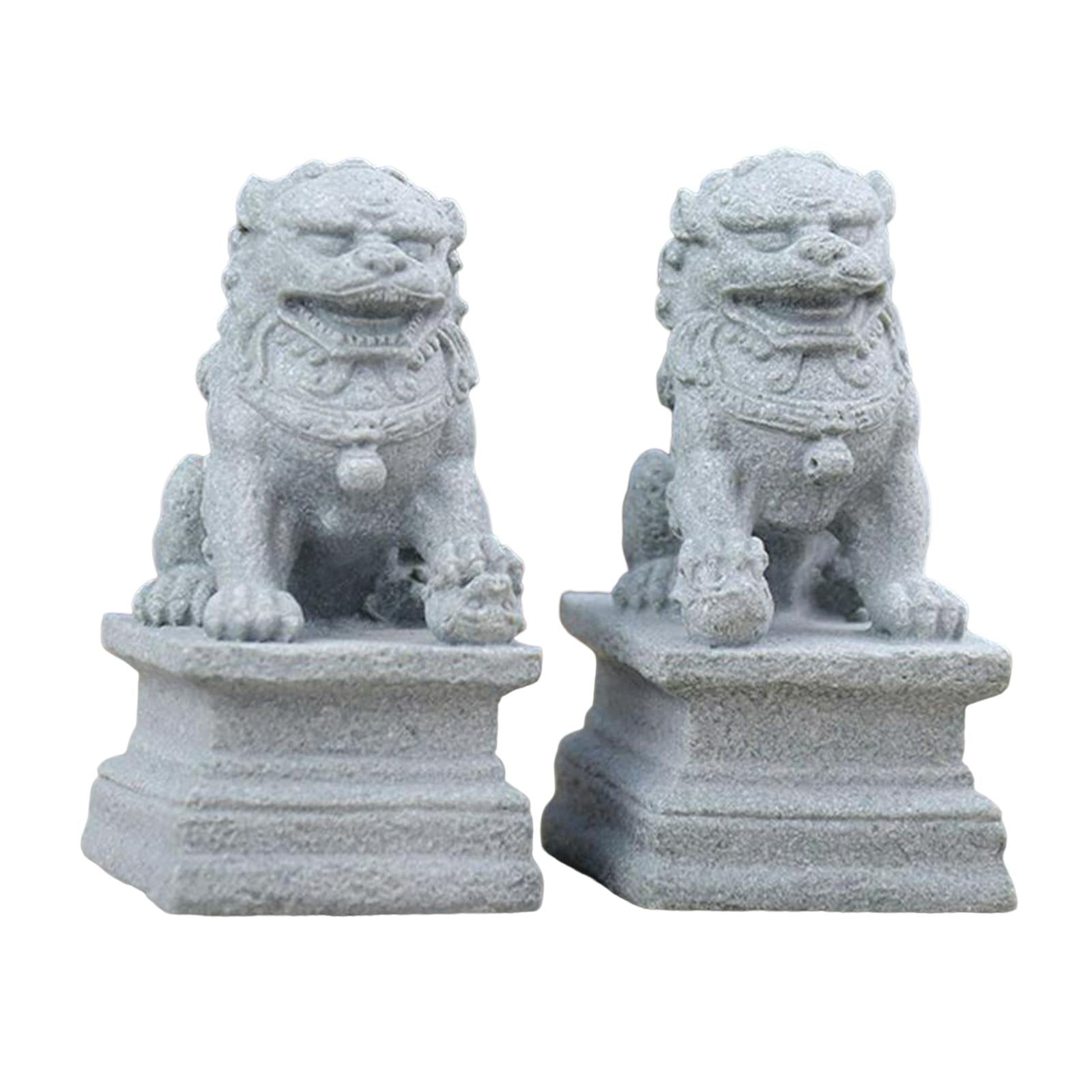 1 Pair Chinese Style Lions Statues Garden Sculptures for Outdoor Pathway