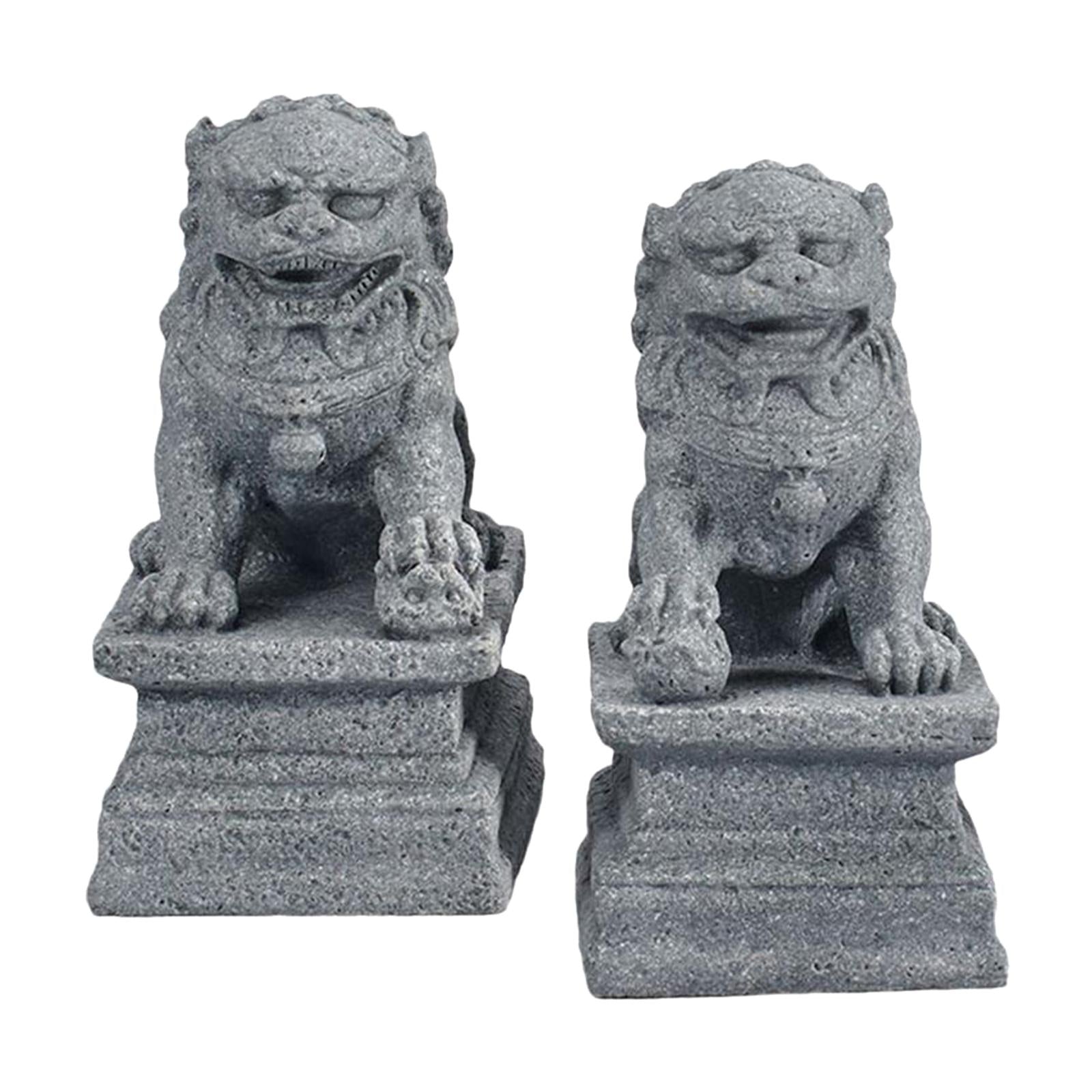1 Pair Chinese Style Lions Statues Garden Sculptures for Outdoor Pathway