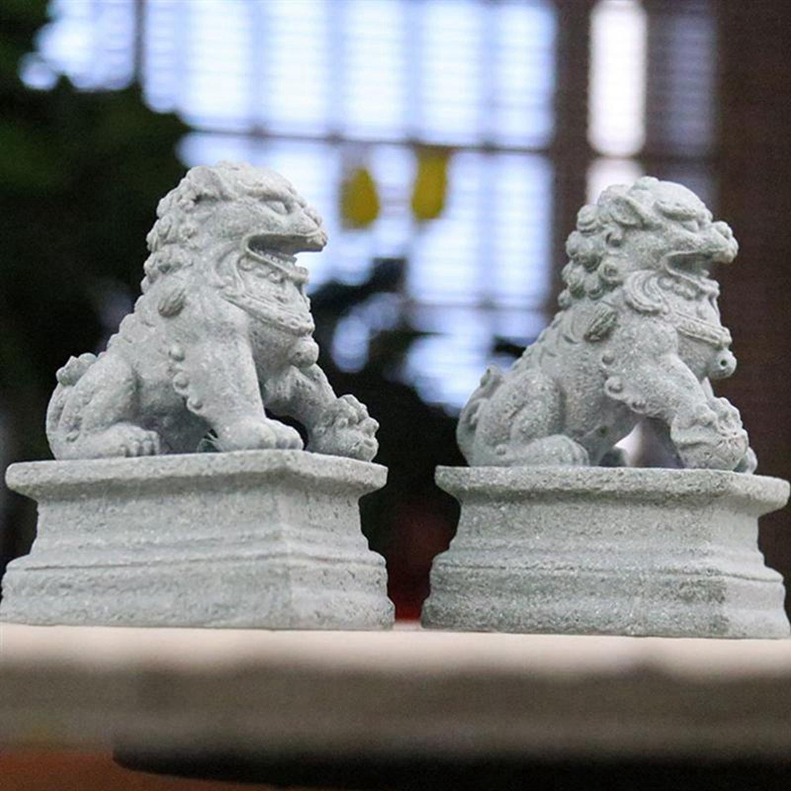 1 Pair Chinese Style Lions Statues Garden Sculptures for Outdoor Pathway