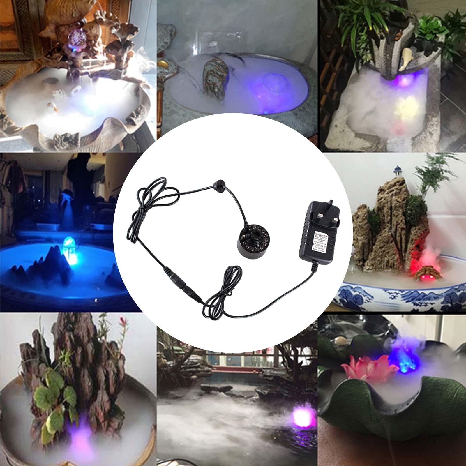 20mm Mist Maker 12 LED Pond Fog Machine for Halloween Garden Home