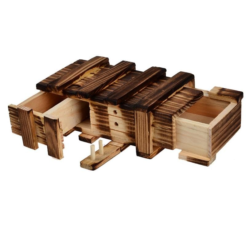 Magic Compartment Wooden Puzzle Box with Secret Drawer, Size: L