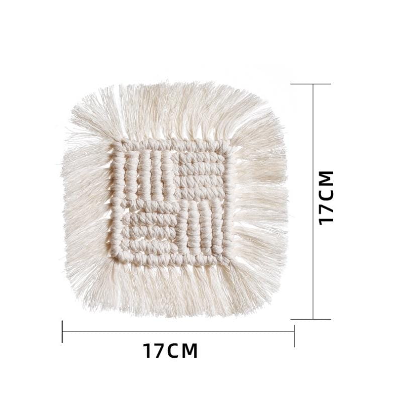 Simple Square Woven Cotton Rope Tassel Tea Coaster Insulation Pad Anti-scalding Placemat Table Decoration