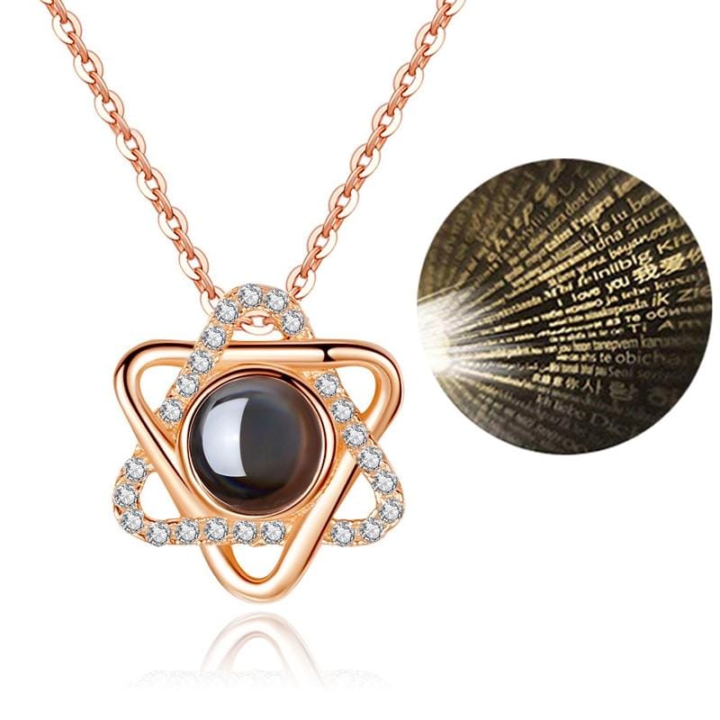 100 Language I Love You Projective Girl Six Pointed Star Pendant Necklace Jewelry (Gold)