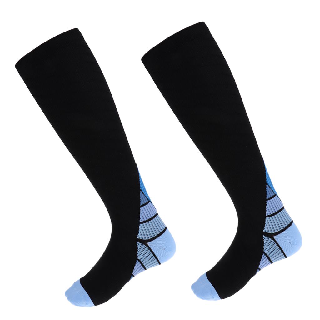 1 Pair Compression Socks for Running Cycling Travel Flight S and M, Blue