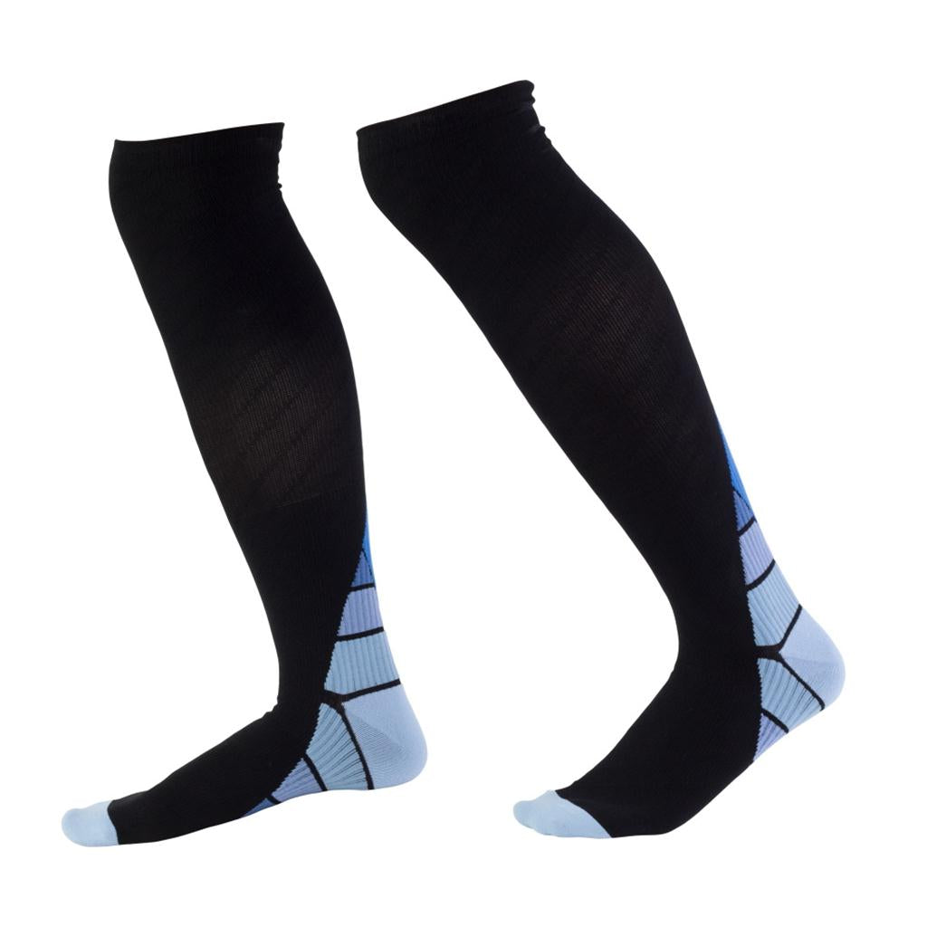 1 Pair Compression Socks for Running Cycling Travel Flight S and M, Blue