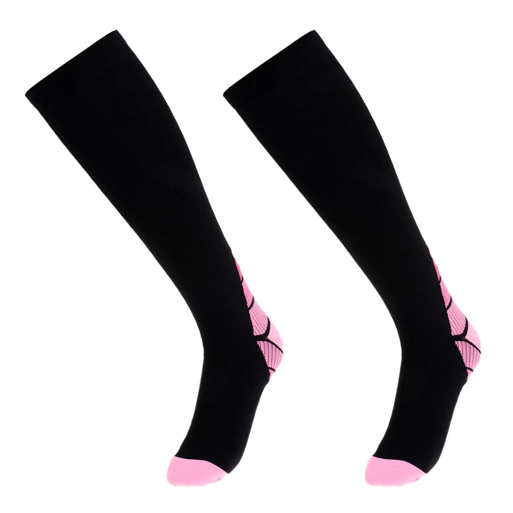 1 Pair Compression Socks for Running Cycling Travel Flight S and M, Pink