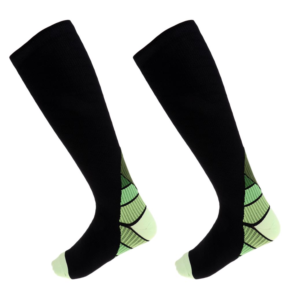 1 Pair Compression Socks for Running Cycling Travel Flight L and XL, Green