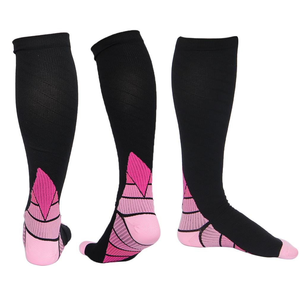 1 Pair Compression Socks for Running Cycling Travel Flight L and XL, Pink
