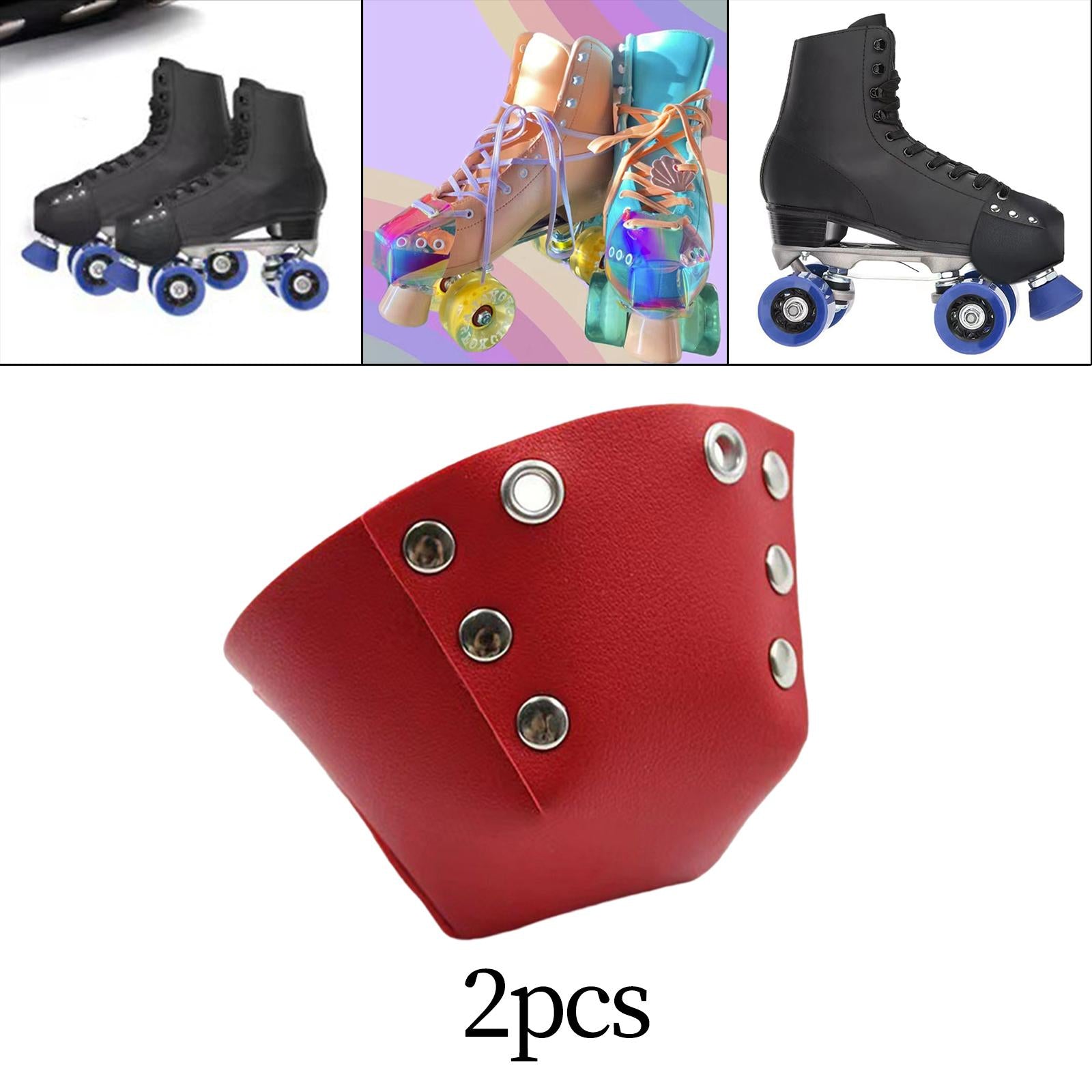 1 Pair Roller Skate Toe Guards Outdoor Artificial Leather Detachable Accs Red