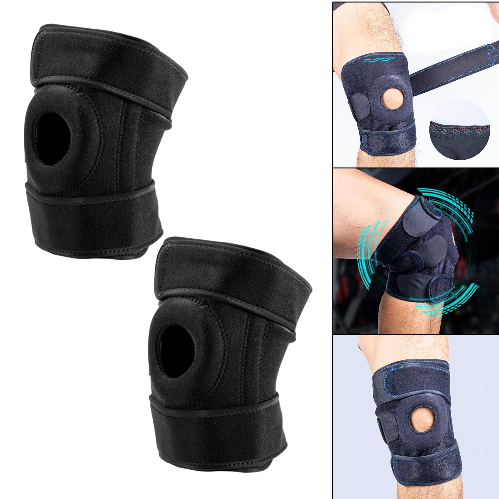 1 Pair Knee Compression Brace Sport Adjustable Knee Support Black
