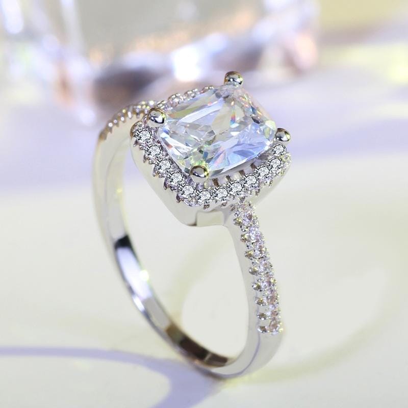 Fashion Big Cubic Crystal Silver Zircon Ring Wedding Jewelry Party Gift, Ring Size:5