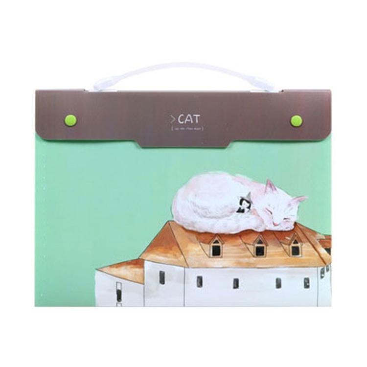 Cute Cat Shape Organ Bag Students Test Papers Binder Organizer File Folder Multifunctional Office Information Folders (Beige)