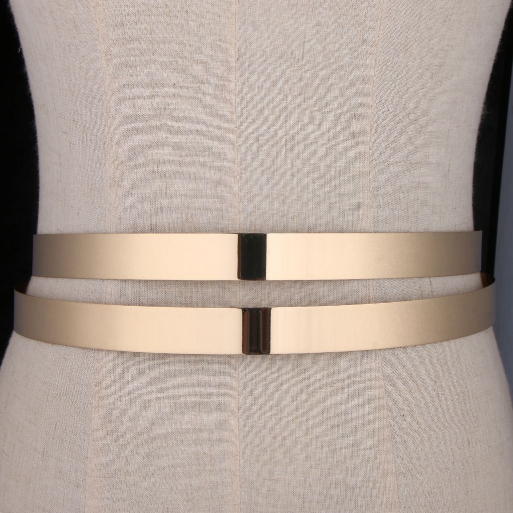 Womens Mirror Metal Waist Belt Gold Plate Waistband Belt with Chain 3.5cm