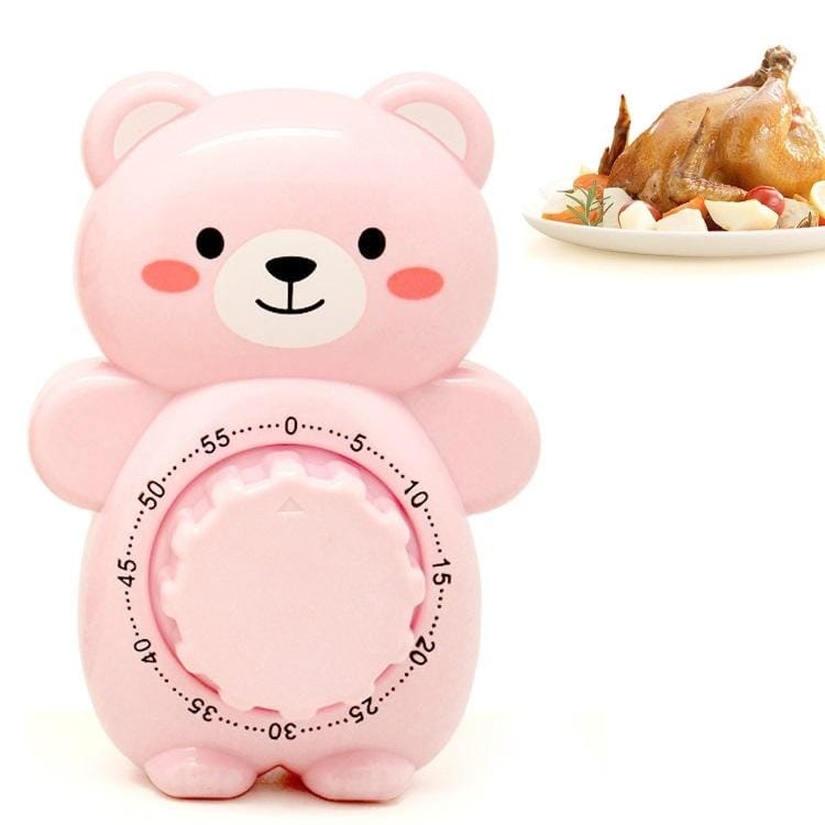 3 PCS Cartoon Bear Timer Kitchen Gadget Mechanical Timer (Pink)