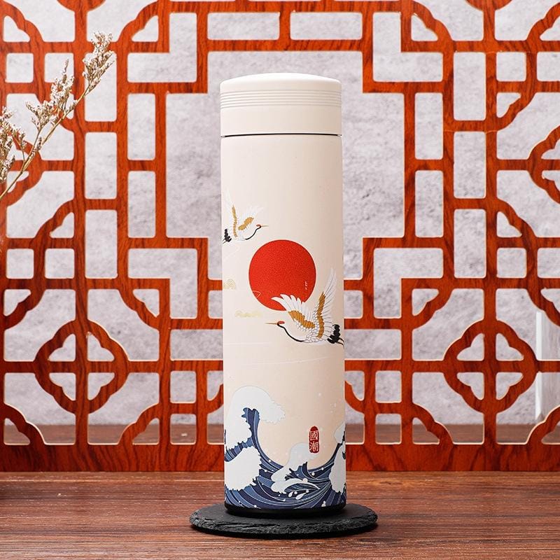 Retro Stainless Steel Vacuum Flask Student Art Water Cup (White)